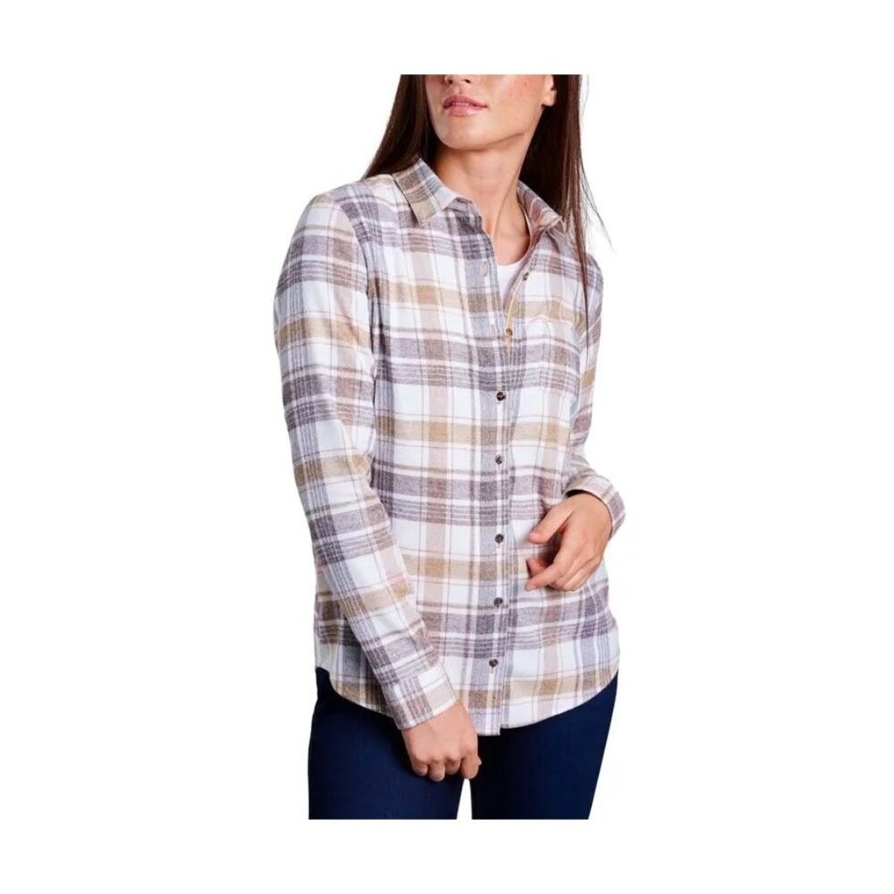 KUHL Kamila Flannel Shirt S Ganache Combo Plaid Button Long Sleeve Cotton Blend